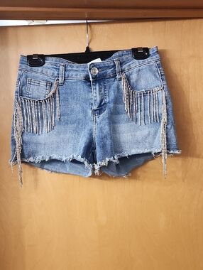 Denim Rhinestone Fringe Women's Shorts Medium